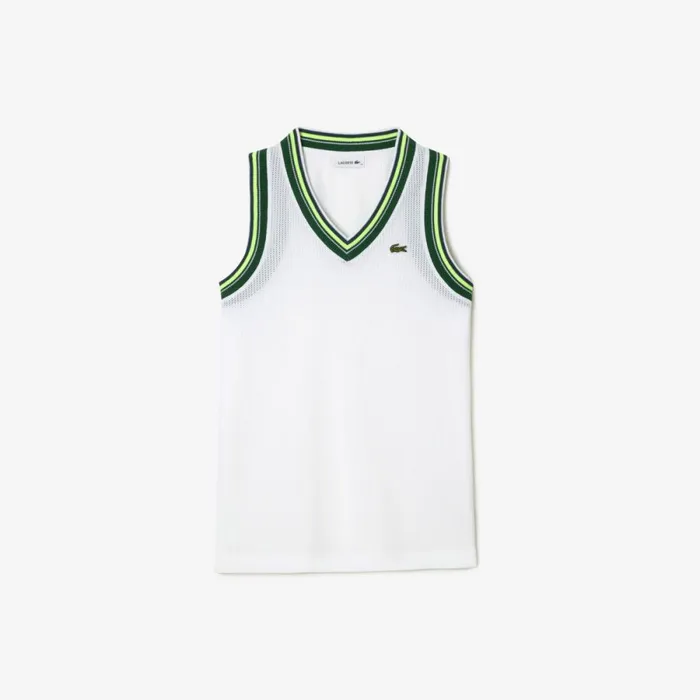 TShirts and Tops Women Lacoste Womens Contrast V Neck Tank Top White 001