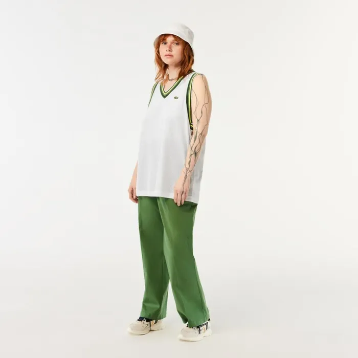 TShirts and Tops Women Lacoste Womens Contrast V Neck Tank Top White 001