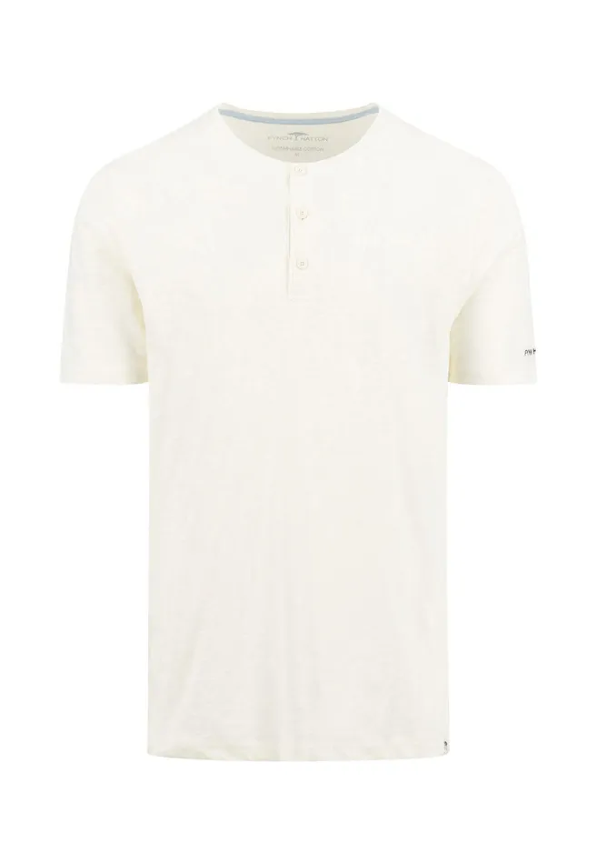 Tshirts Men FYNCHHATTON Henley Shirt Made Of Cotton Offwhitedusty Olivenavy