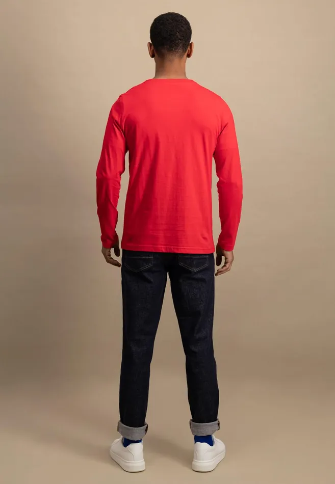 Tshirts Men FYNCHHATTON Long sleeved Shirt With A Round Neckline Navymidnightasphaltpoppy Redblackstrong Bluewhite