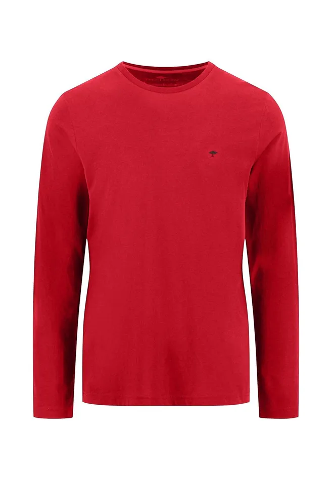 Tshirts Men FYNCHHATTON Long sleeved Shirt With A Round Neckline Navymidnightasphaltpoppy Redblackstrong Bluewhite
