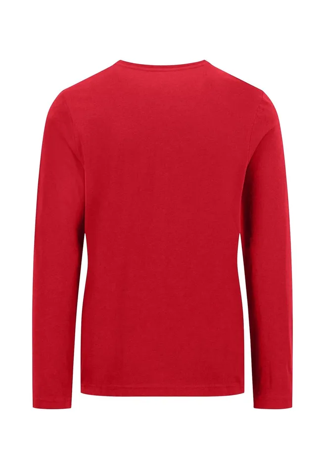 Tshirts Men FYNCHHATTON Long sleeved Shirt With A Round Neckline Navymidnightasphaltpoppy Redblackstrong Bluewhite