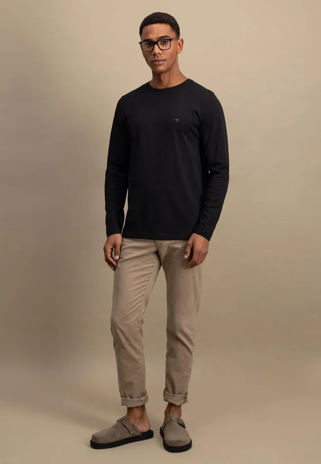 Tshirts Men FYNCHHATTON Long sleeved Shirt With A Round Neckline Navymidnightasphaltpoppy Redblackstrong Bluewhite