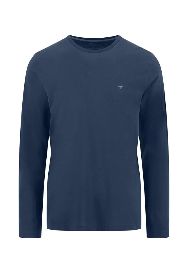 Tshirts Men FYNCHHATTON Long sleeved Shirt With A Round Neckline Navymidnightasphaltpoppy Redblackstrong Bluewhite