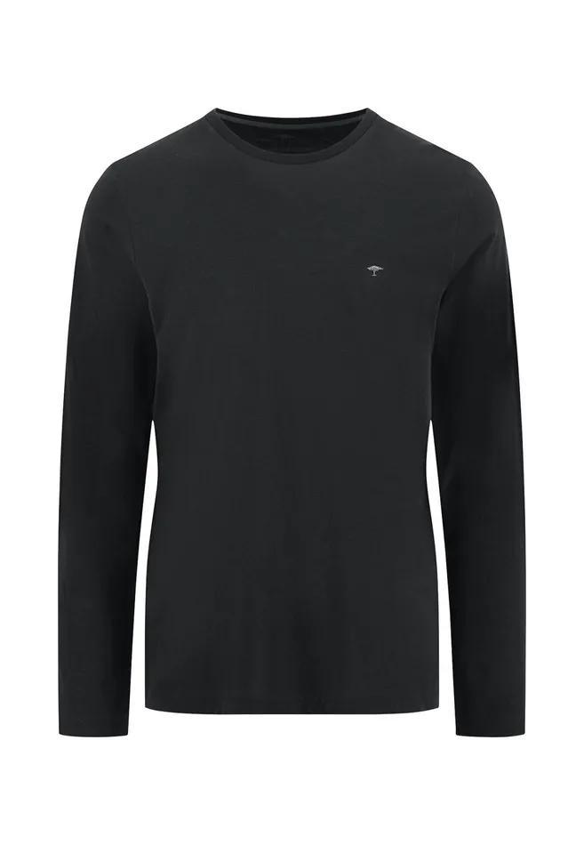Tshirts Men FYNCHHATTON Long sleeved Shirt With A Round Neckline Navymidnightasphaltpoppy Redblackstrong Bluewhite