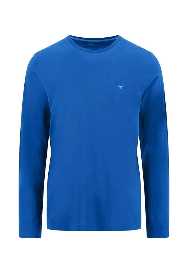 Tshirts Men FYNCHHATTON Long sleeved Shirt With A Round Neckline Navymidnightasphaltpoppy Redblackstrong Bluewhite