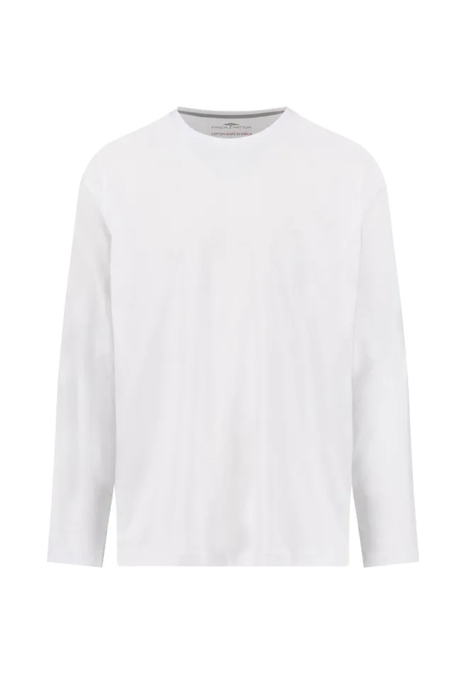 Tshirts Men FYNCHHATTON Long sleeved Shirt With A Round Neckline Navymidnightasphaltpoppy Redblackstrong Bluewhite