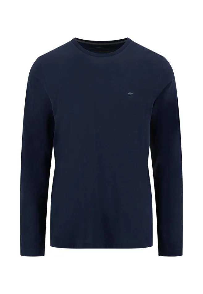 Tshirts Men FYNCHHATTON Long sleeved Shirt With A Round Neckline Navymidnightasphaltpoppy Redblackstrong Bluewhite