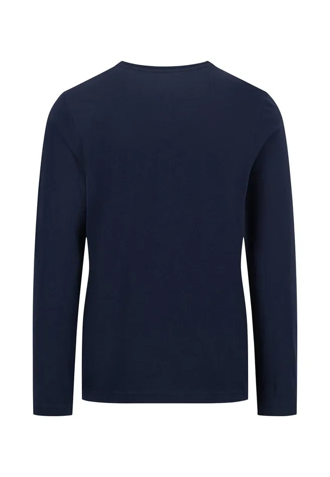 Tshirts Men FYNCHHATTON Long sleeved Shirt With A Round Neckline Navymidnightasphaltpoppy Redblackstrong Bluewhite