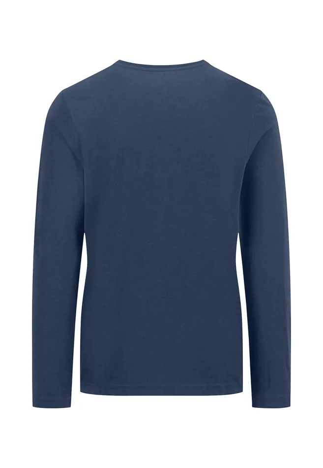 Tshirts Men FYNCHHATTON Long sleeved Shirt With A Round Neckline Navymidnightasphaltpoppy Redblackstrong Bluewhite