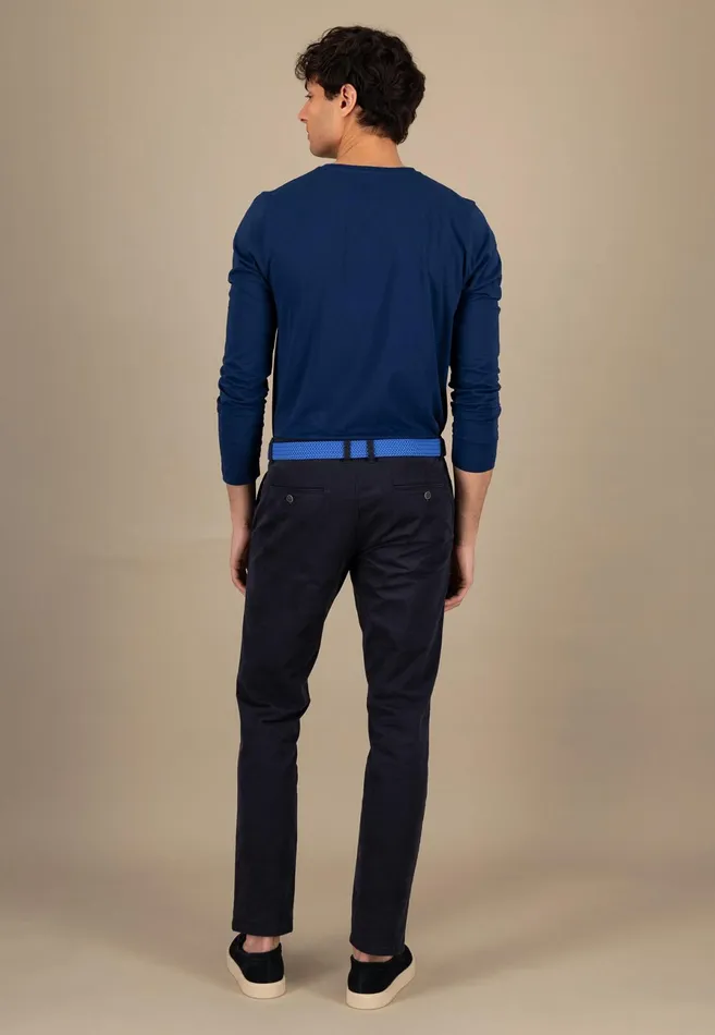 Tshirts Men FYNCHHATTON Long sleeved Shirt With A Round Neckline Navymidnightasphaltpoppy Redblackstrong Bluewhite