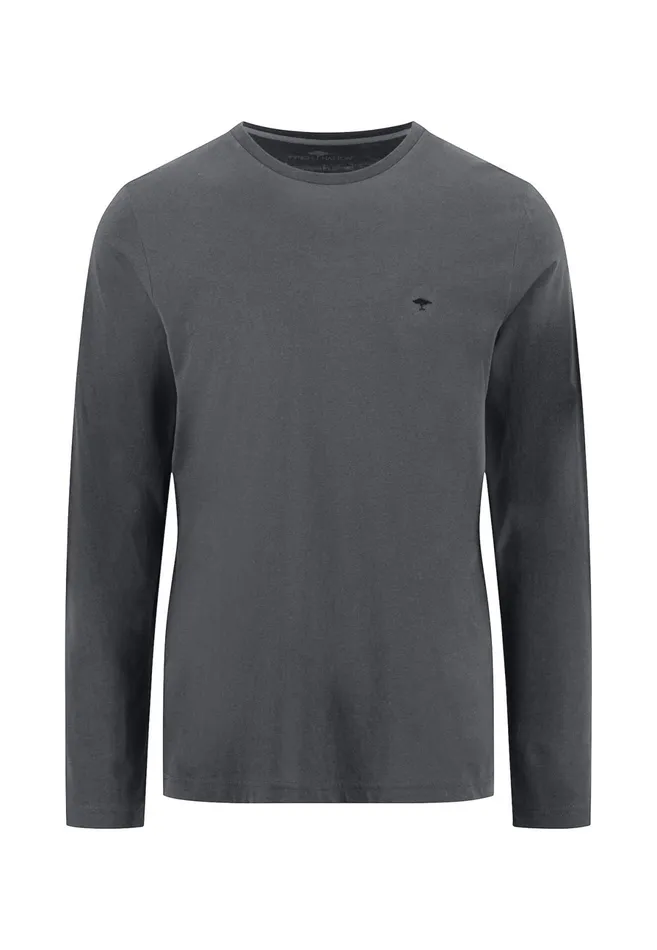 Tshirts Men FYNCHHATTON Long sleeved Shirt With A Round Neckline Navymidnightasphaltpoppy Redblackstrong Bluewhite