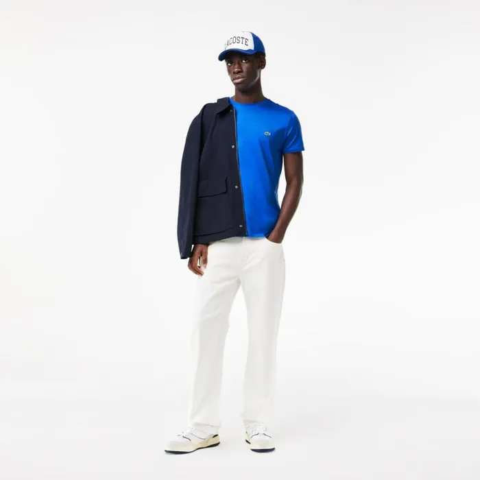 TShirts Men Lacoste Men039s Crew Neck Pima Cotton Jersey TShirt Ladigue Blue Ixw
