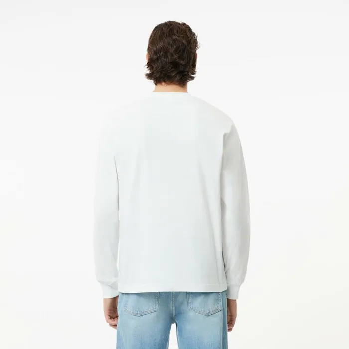 TShirts Men Lacoste Men039s Long Sleeve Cotton Jersey TShirt White 001
