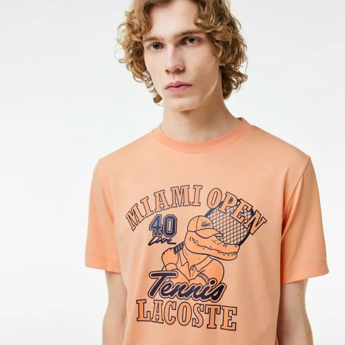 TShirts Men Lacoste Men039s Miami Open Edition UltraDry Tennis TShirt Light Orange Ixy