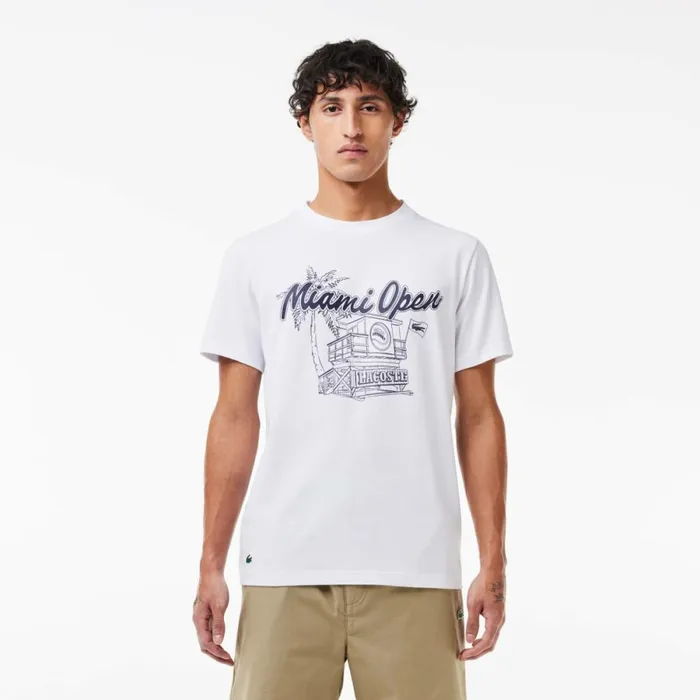 TShirts Men Lacoste Men039s Miami Open Edition UltraDry Tennis TShirt White 001