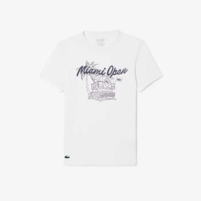 TShirts Men Lacoste Men039s Miami Open Edition UltraDry Tennis TShirt White 001