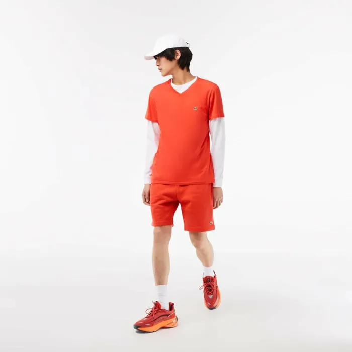 TShirts Men Lacoste Men039s VNeck Pima Cotton Jersey TShirt Orange 02k