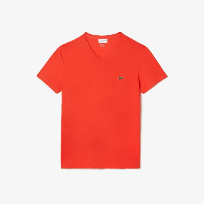 TShirts Men Lacoste Men039s VNeck Pima Cotton Jersey TShirt Orange 02k
