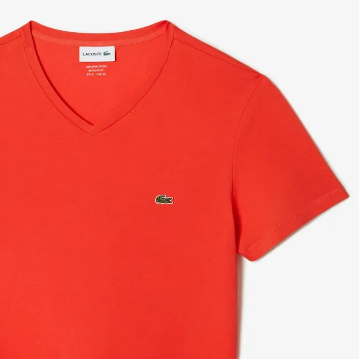 TShirts Men Lacoste Men039s VNeck Pima Cotton Jersey TShirt Orange 02k