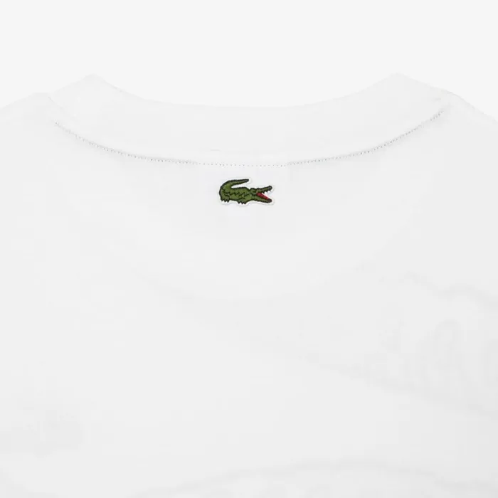 TShirts Men Lacoste Mens Loose Fit Crocodile Print Crew Neck TShirt White 001