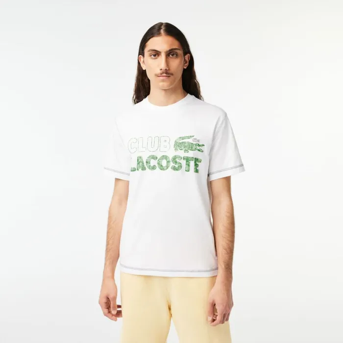 TShirts Men Lacoste Mens Vintage Print Organic Cotton TShirt White 001