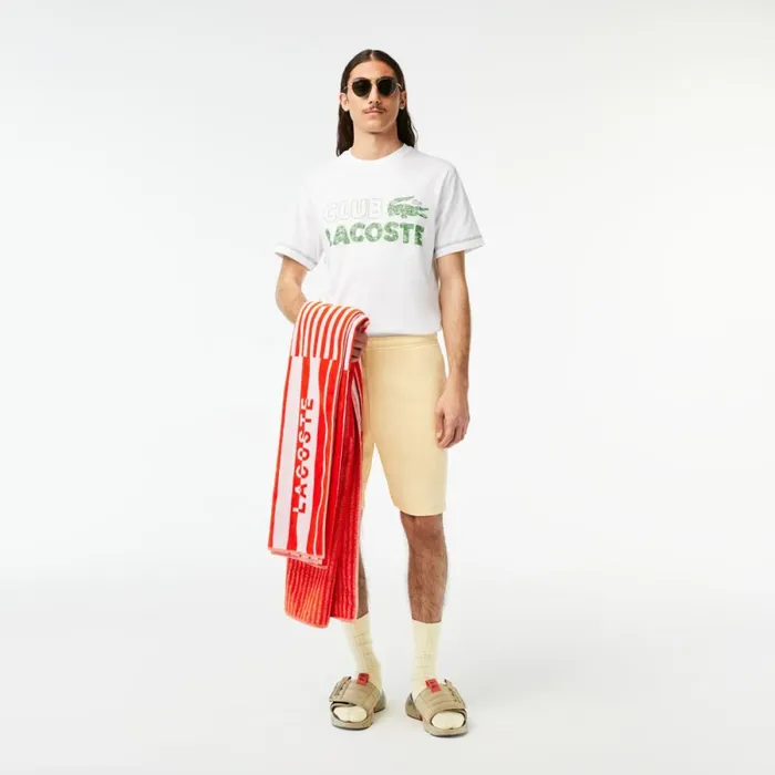 TShirts Men Lacoste Mens Vintage Print Organic Cotton TShirt White 001