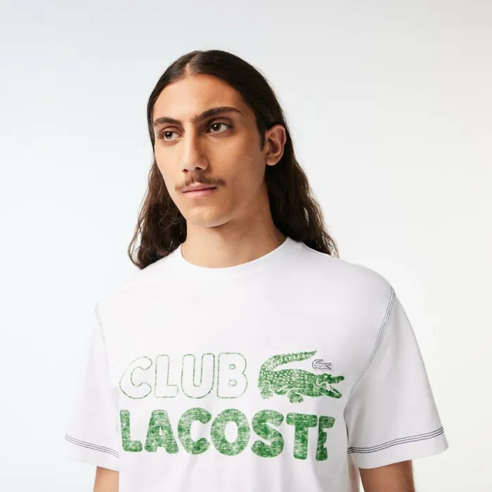 TShirts Men Lacoste Mens Vintage Print Organic Cotton TShirt White 001