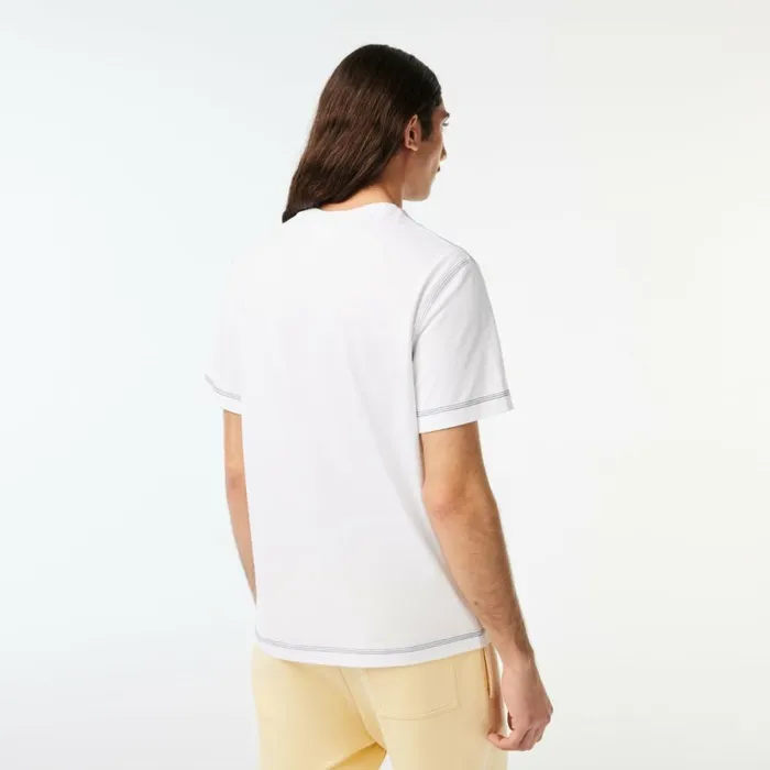 TShirts Men Lacoste Mens Vintage Print Organic Cotton TShirt White 001