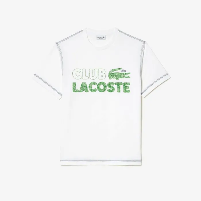 TShirts Men Lacoste Mens Vintage Print Organic Cotton TShirt White 001