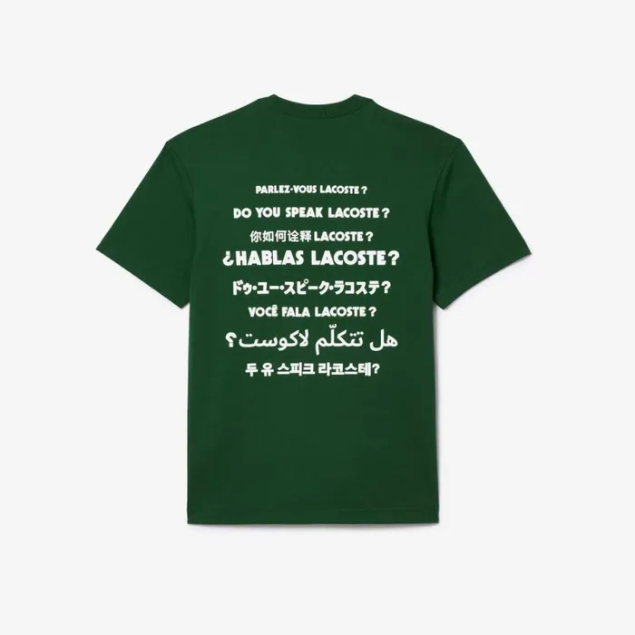 TShirts Men Lacoste Unisex Cotton Piqu Effect Slogan Back TShirt Pine Green 132