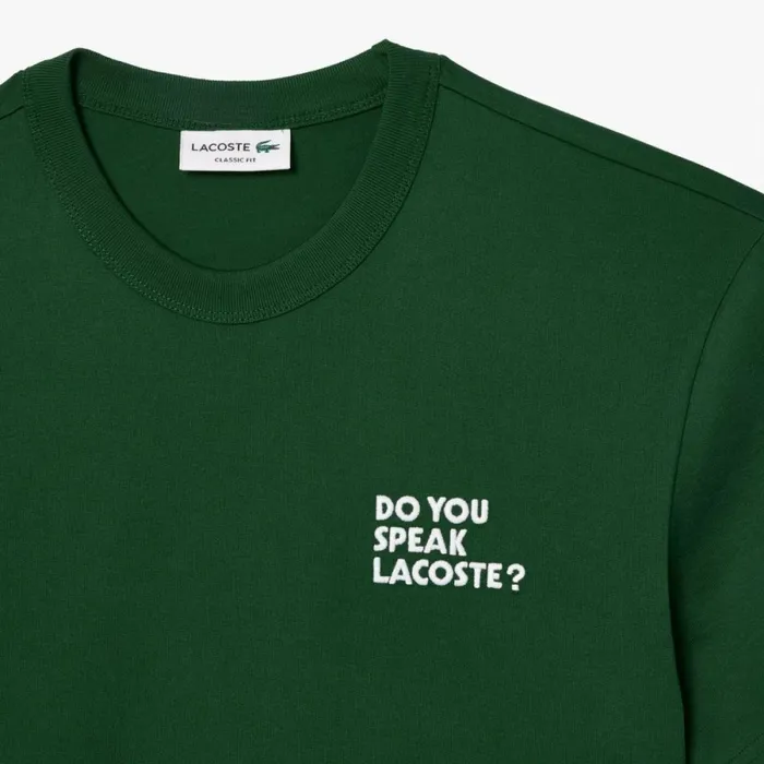 TShirts Men Lacoste Unisex Cotton Piqu Effect Slogan Back TShirt Pine Green 132