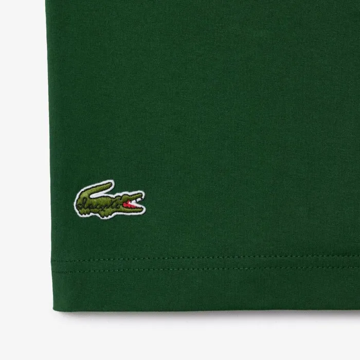 TShirts Men Lacoste Unisex Cotton Piqu Effect Slogan Back TShirt Pine Green 132