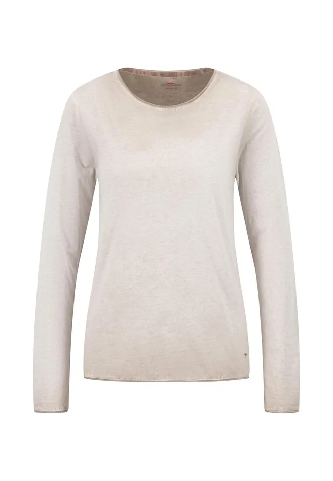 Tshirts Women FYNCHHATTON Long sleeved Shirt With A Round Neckline Elegant Pinkfaded Lavendertaupemodern Plum