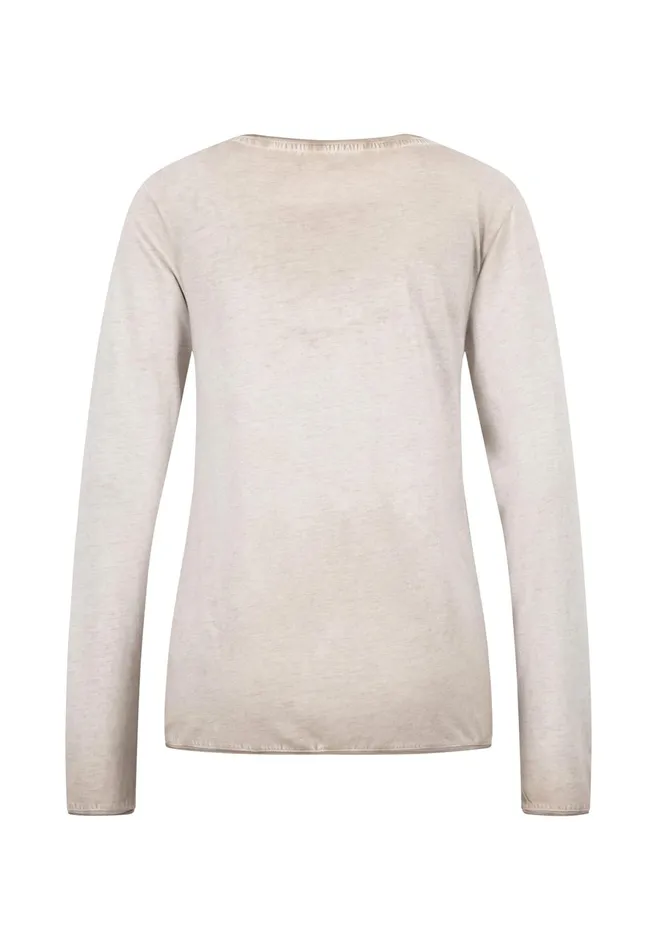 Tshirts Women FYNCHHATTON Long sleeved Shirt With A Round Neckline Elegant Pinkfaded Lavendertaupemodern Plum