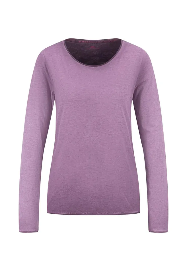 Tshirts Women FYNCHHATTON Long sleeved Shirt With A Round Neckline Elegant Pinkfaded Lavendertaupemodern Plum