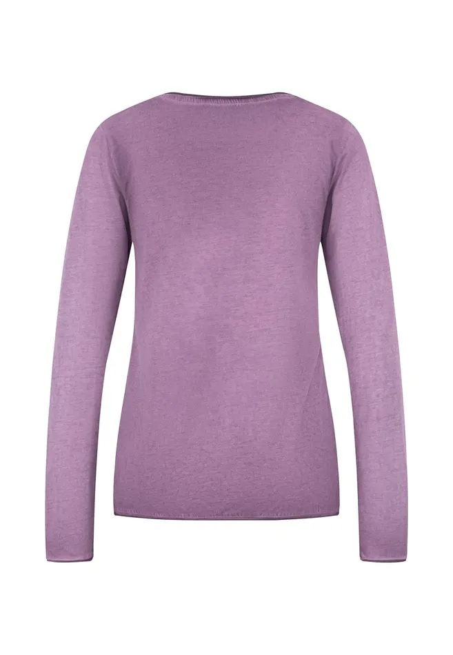 Tshirts Women FYNCHHATTON Long sleeved Shirt With A Round Neckline Elegant Pinkfaded Lavendertaupemodern Plum