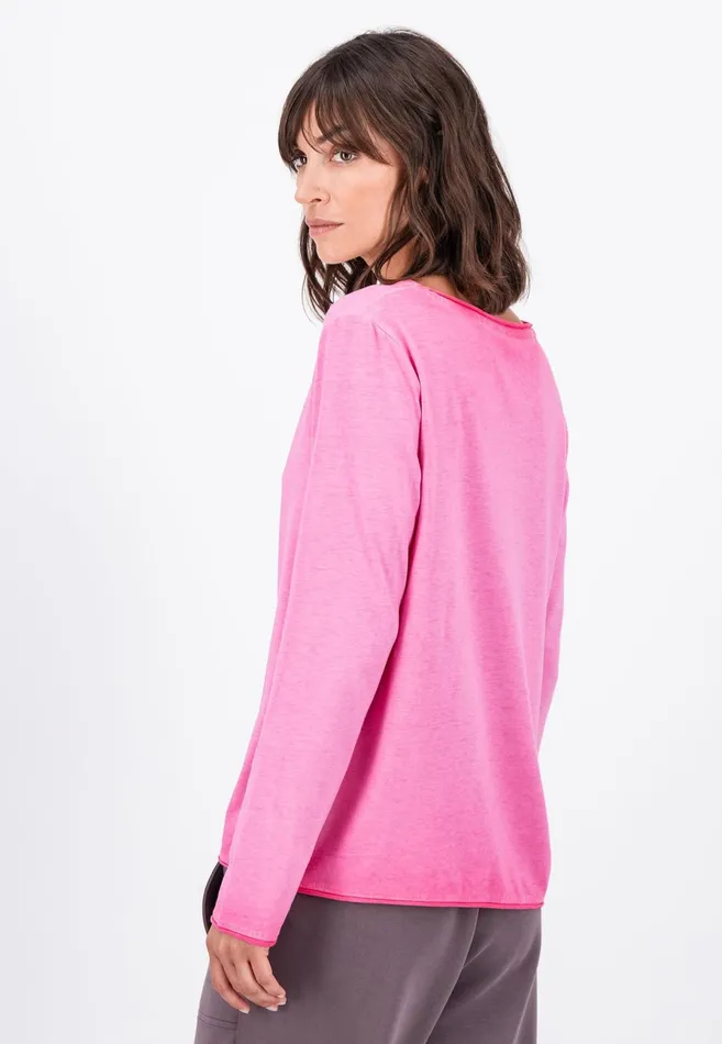 Tshirts Women FYNCHHATTON Long sleeved Shirt With A Round Neckline Elegant Pinkfaded Lavendertaupemodern Plum