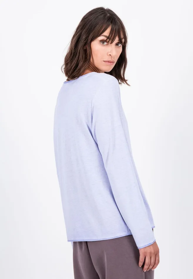 Tshirts Women FYNCHHATTON Long sleeved Shirt With A Round Neckline Elegant Pinkfaded Lavendertaupemodern Plum