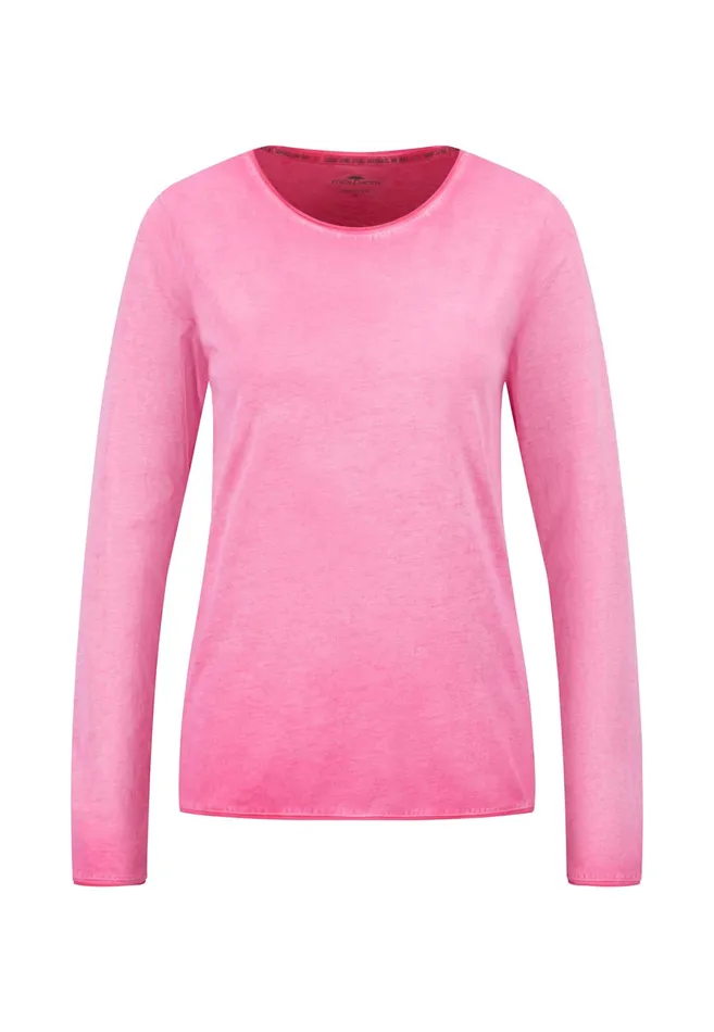 Tshirts Women FYNCHHATTON Long sleeved Shirt With A Round Neckline Elegant Pinkfaded Lavendertaupemodern Plum