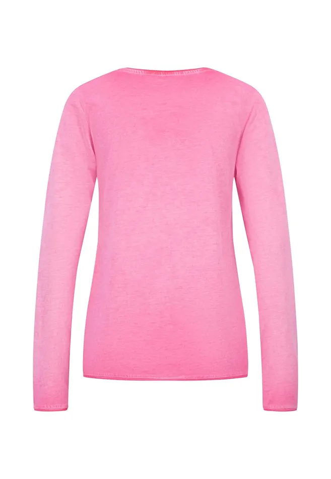 Tshirts Women FYNCHHATTON Long sleeved Shirt With A Round Neckline Elegant Pinkfaded Lavendertaupemodern Plum