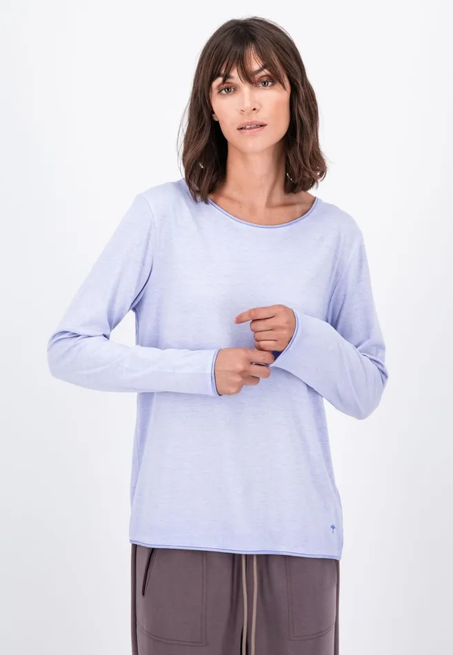 Tshirts Women FYNCHHATTON Long sleeved Shirt With A Round Neckline Elegant Pinkfaded Lavendertaupemodern Plum