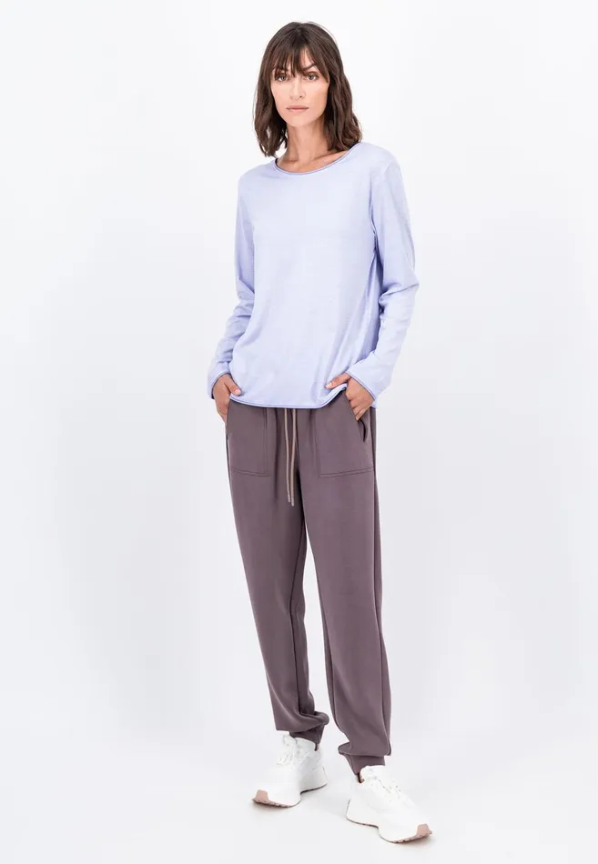 Tshirts Women FYNCHHATTON Long sleeved Shirt With A Round Neckline Elegant Pinkfaded Lavendertaupemodern Plum