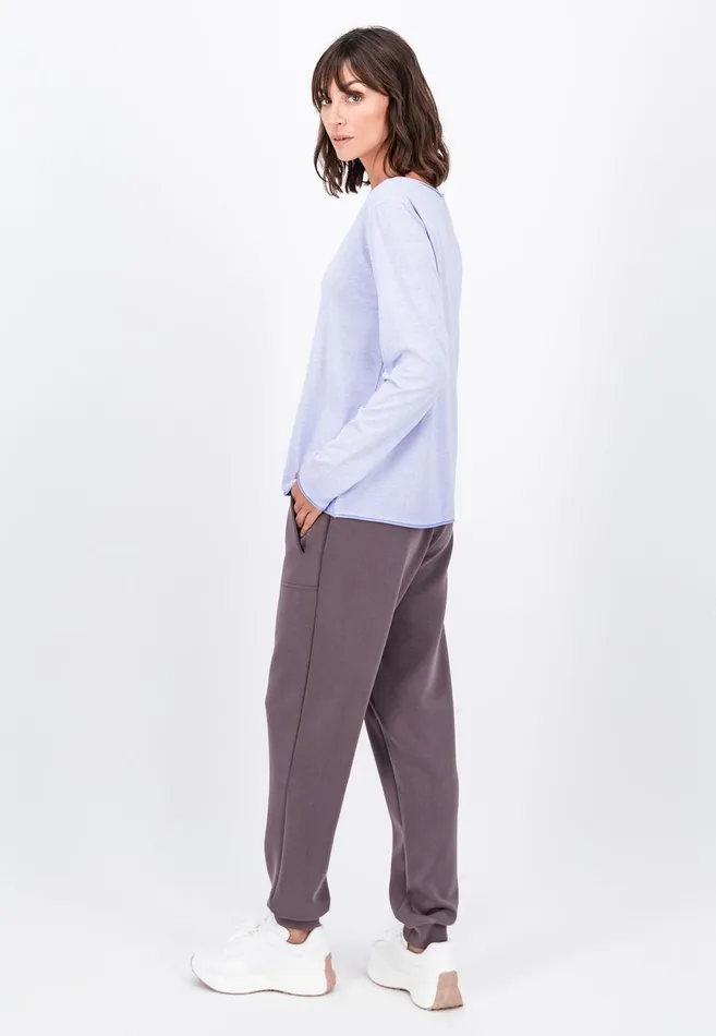 Tshirts Women FYNCHHATTON Long sleeved Shirt With A Round Neckline Elegant Pinkfaded Lavendertaupemodern Plum