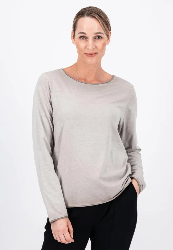 Tshirts Women FYNCHHATTON Long sleeved Shirt With A Round Neckline Elegant Pinkfaded Lavendertaupemodern Plum