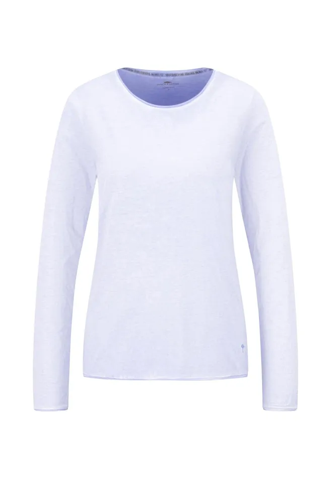 Tshirts Women FYNCHHATTON Long sleeved Shirt With A Round Neckline Elegant Pinkfaded Lavendertaupemodern Plum