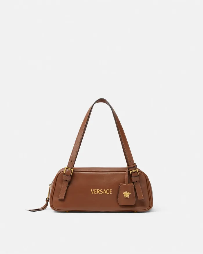 Top Handle WomenMen Versace Tag Bowling Shoulder Bag Brown