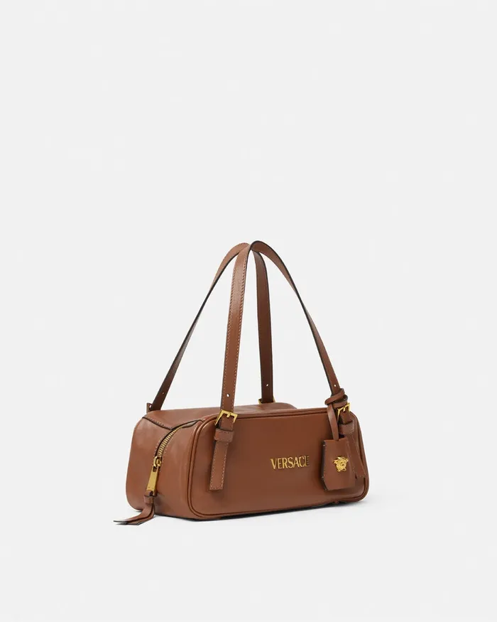 Top Handle WomenMen Versace Tag Bowling Shoulder Bag Brown