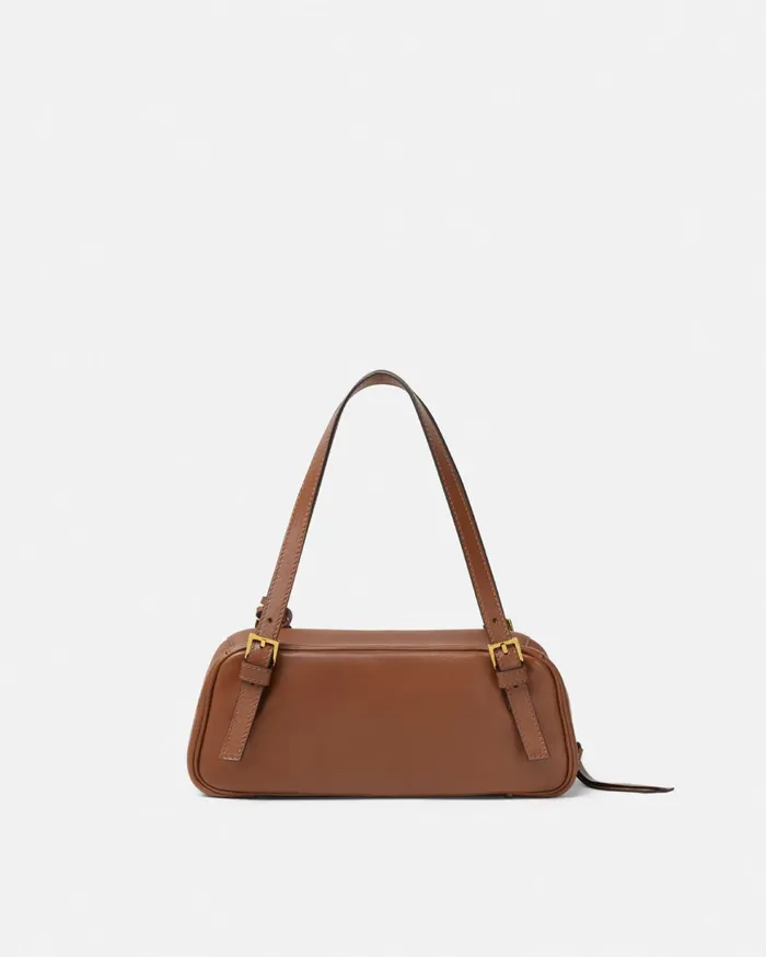 Top Handle WomenMen Versace Tag Bowling Shoulder Bag Brown