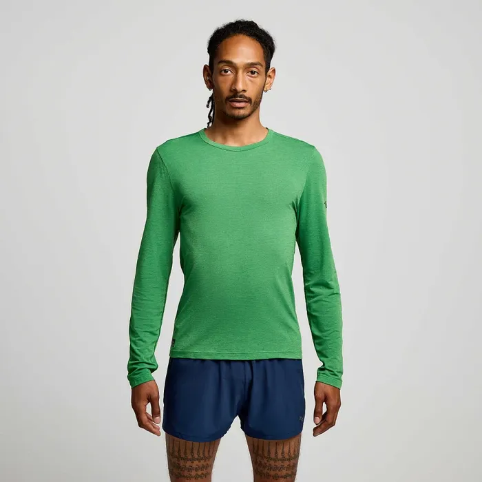 Tops Men8217s Stopwatch Long Sleeve Juniper Heather 8211 Saucony Men